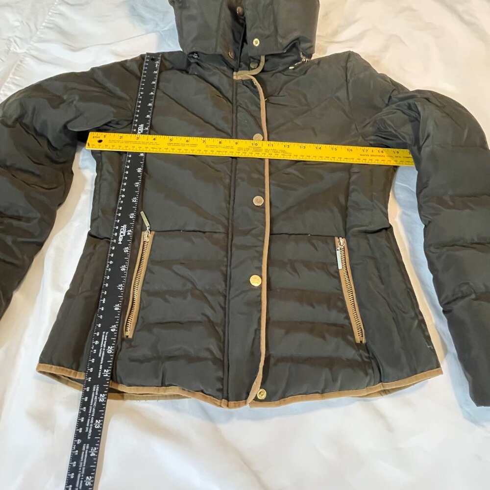 H&M Brown Hooded Women size 6 Down Puffer Jacket With Tan Trim & Zip Pockets - Picture 5 of 12
